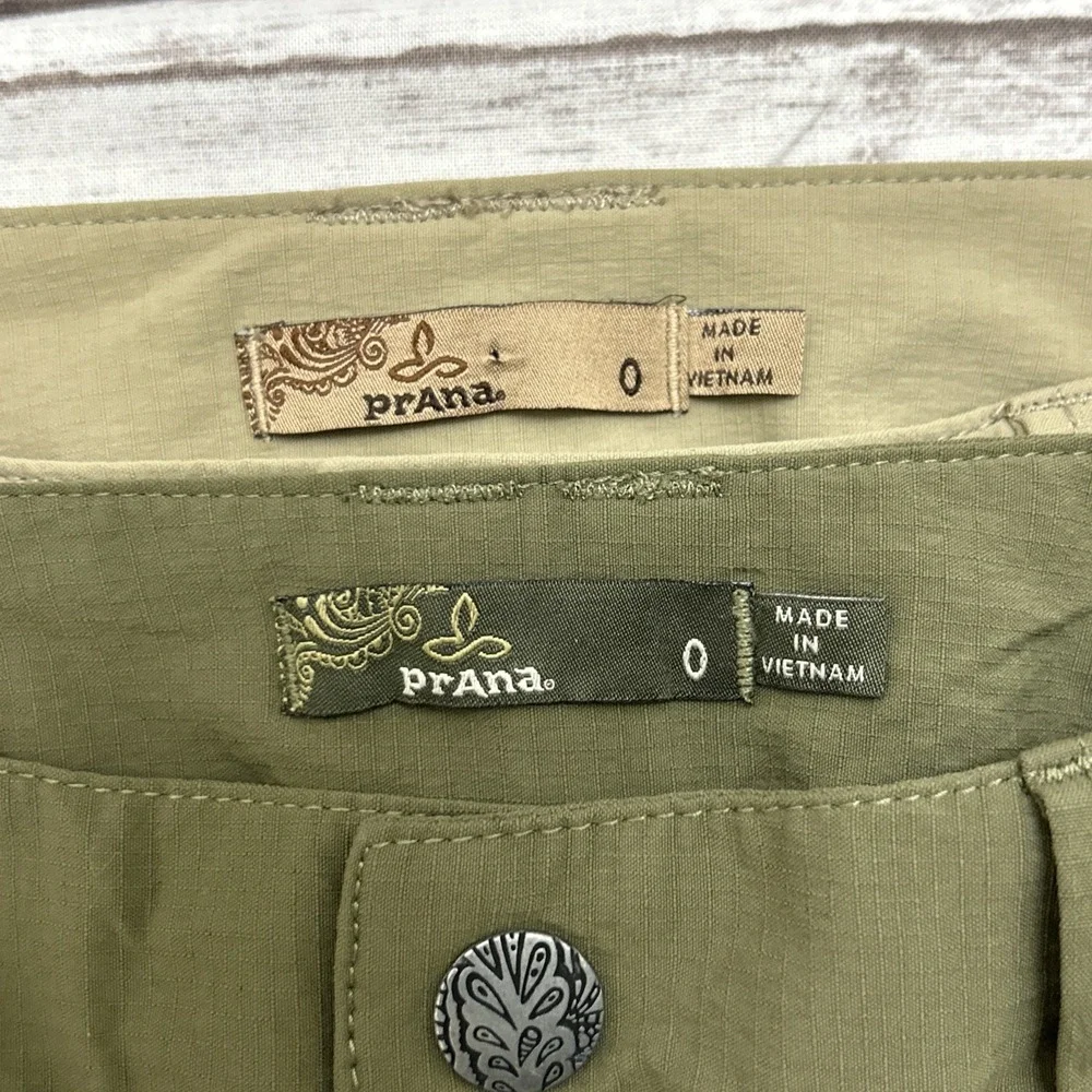 Lot of 2 Prana Haze Tan Green Ripstop Stretch Cargo Shorts W3HAZE115 Size 0